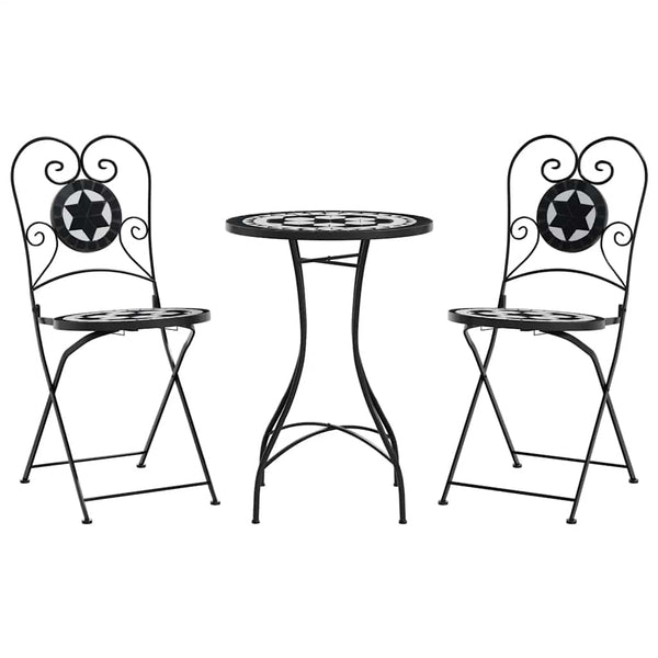 vidaXL Ensemble de bistrot mosaïque noir et blanc en fer et céramique