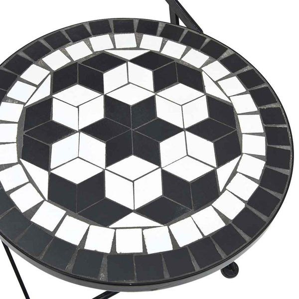 vidaXL Ensemble de bistrot mosaïque noir et blanc en fer et céramique