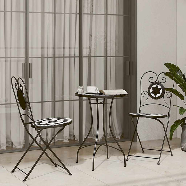 vidaXL Ensemble de bistrot mosaïque noir et blanc en fer et céramique
