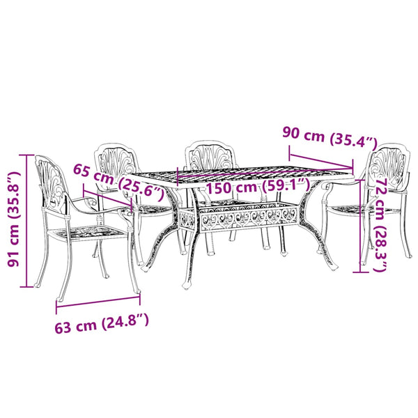 vidaXL Salle à manger de jardin 5 pcs en fonte d'aluminium noire