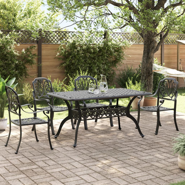vidaXL Salle à manger de jardin 5 pcs en fonte d'aluminium noire