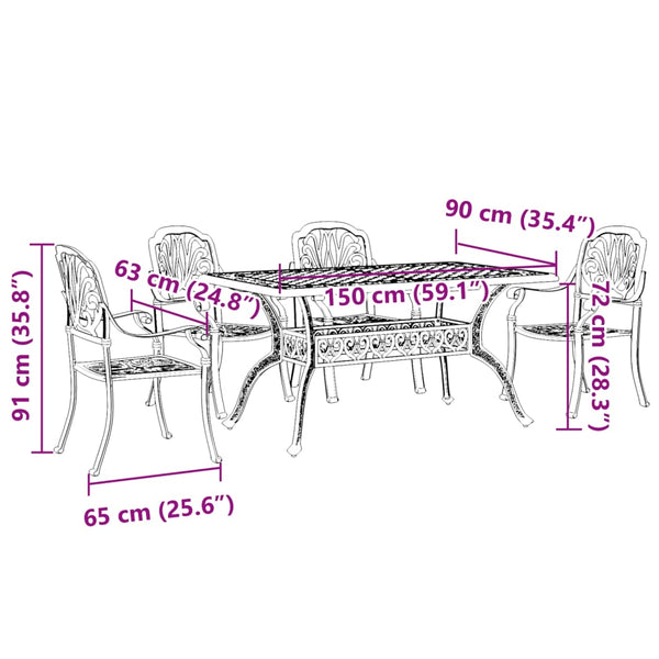 vidaXL Ensemble de salle à manger de jardin 5 pcs Vert Fonte d'aluminium