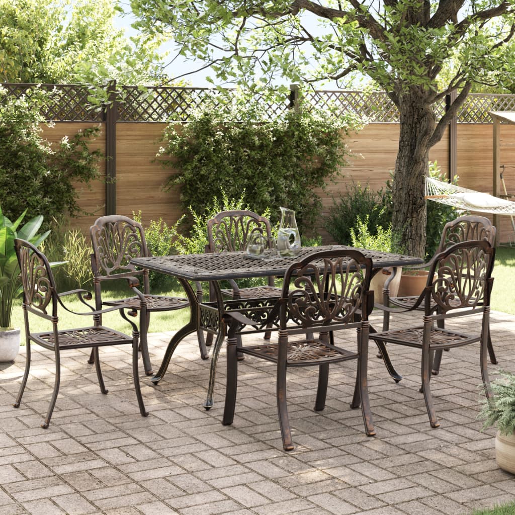 vidaXL Ensemble de salle à manger de jardin 7 pcs Aluminium moulé Bronze