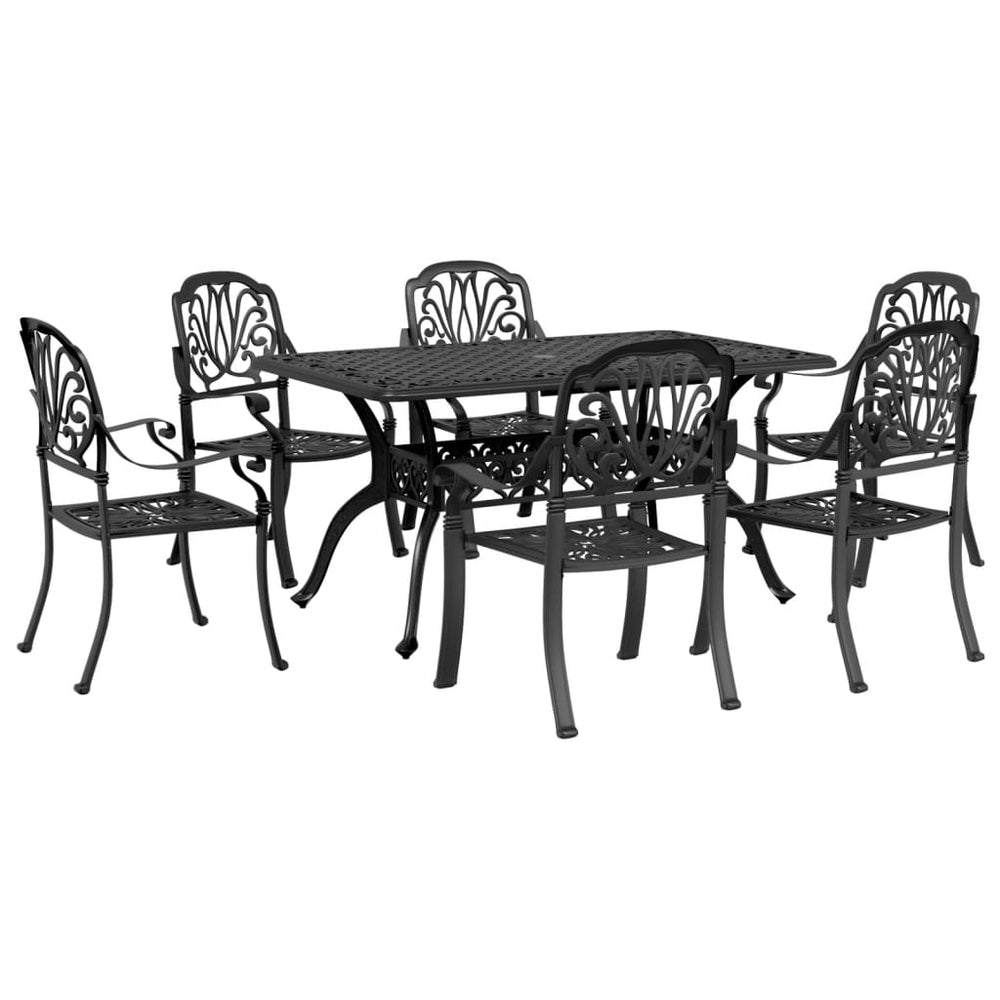 vidaXL Ensemble de salle à manger de jardin 7 pièces en aluminium moulé noir
