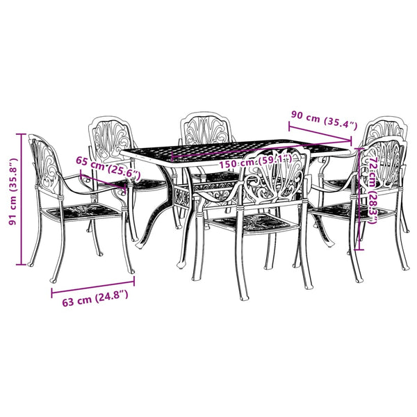 vidaXL Ensemble de salle à manger de jardin 7 pièces Blanc Aluminium moulé
