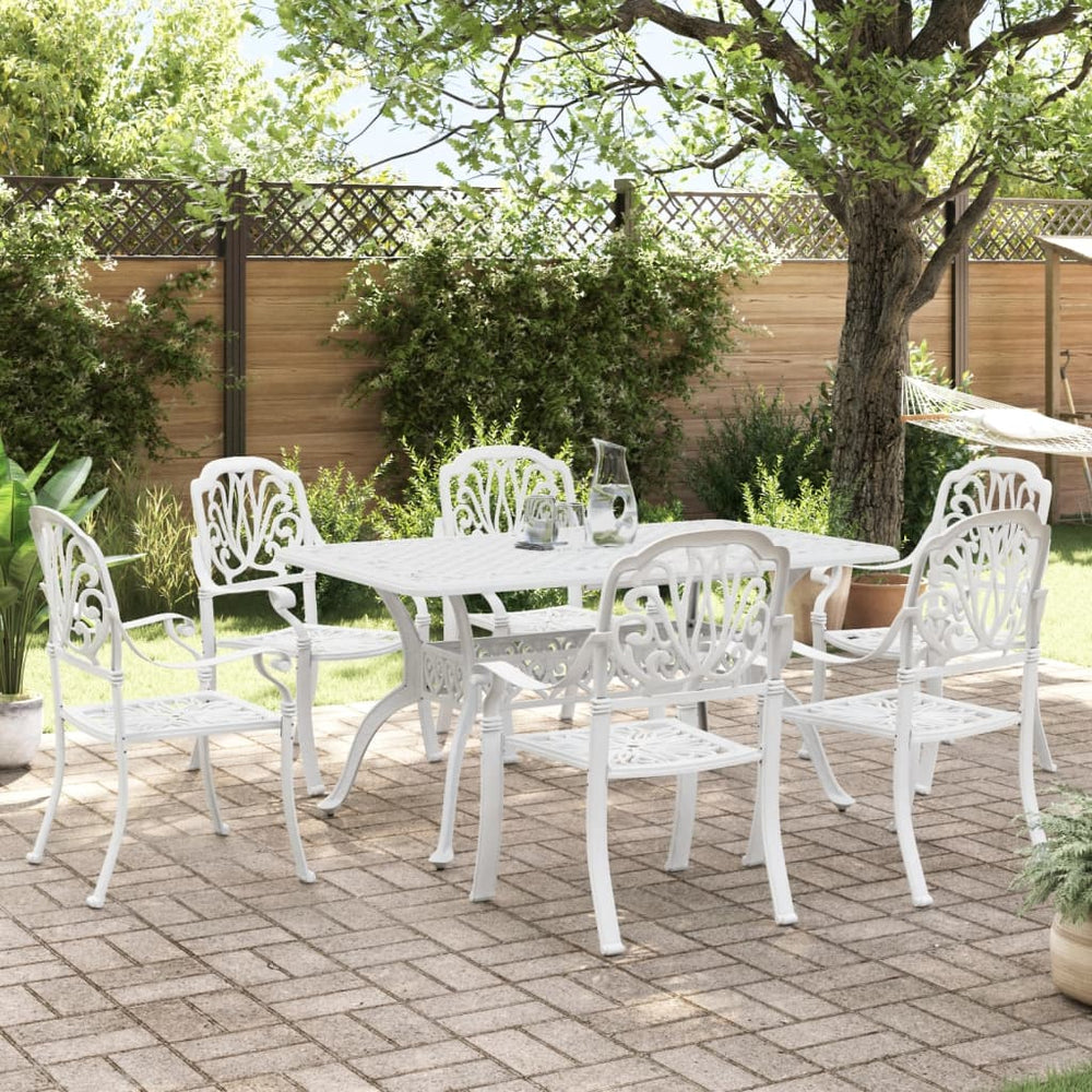 vidaXL Ensemble de salle à manger de jardin 7 pièces Blanc Aluminium moulé