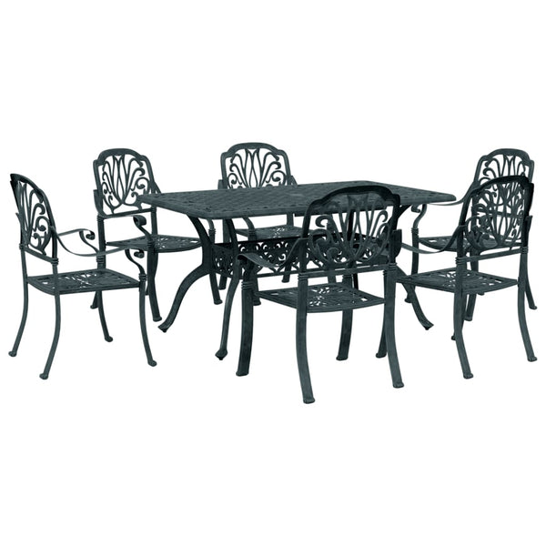 vidaXL Salon de jardin à manger 7 pcs en fonte d'aluminium vert