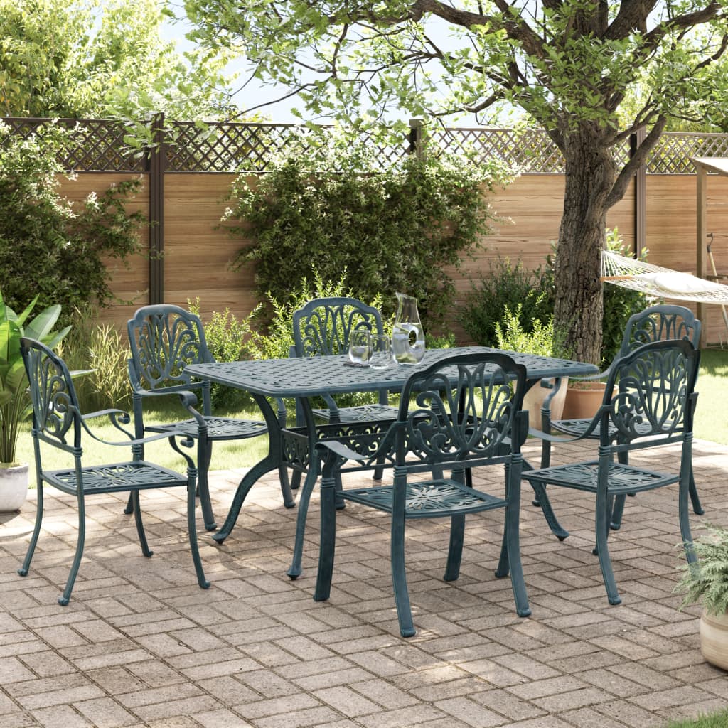vidaXL Salon de jardin à manger 7 pcs en fonte d'aluminium vert