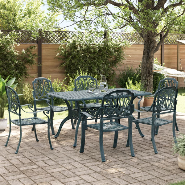 vidaXL Salon de jardin à manger 7 pcs en fonte d'aluminium vert