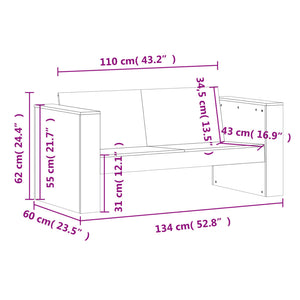 Gartensofa 2-Sitzer Weiß Kiefer Massivholz