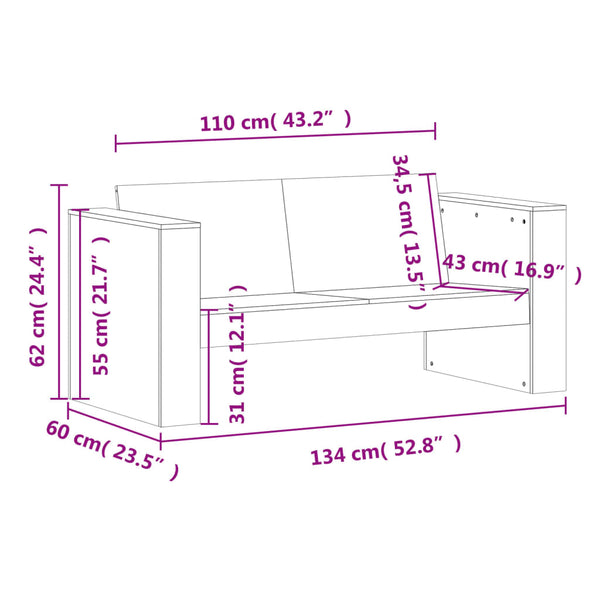 Gartensofa 2-Sitzer Weiß Kiefer Massivholz