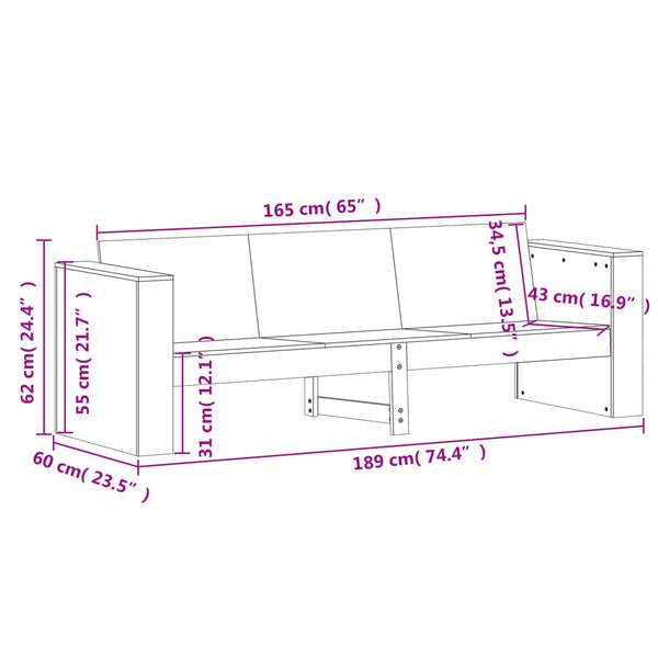3-Sitzer Gartensofa Kiefer Massivholz Weiß