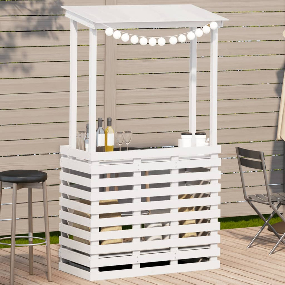 Gartenbar mit Dach, Kiefer Massivholz, Weiß