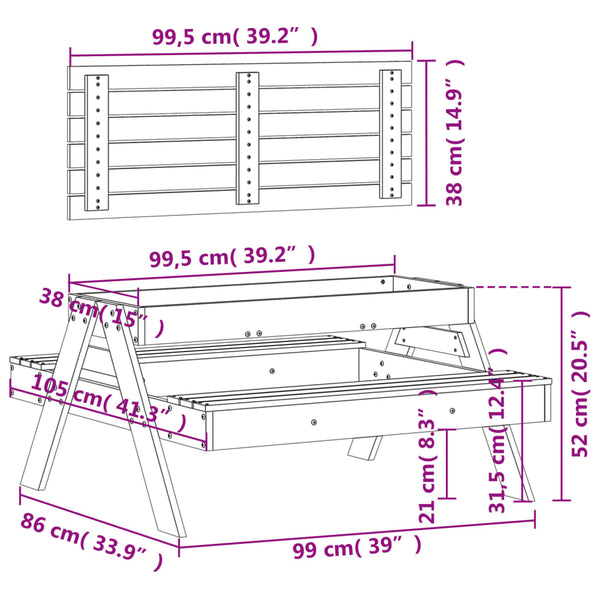 Picknicktisch mit Sandkasten für Kinder