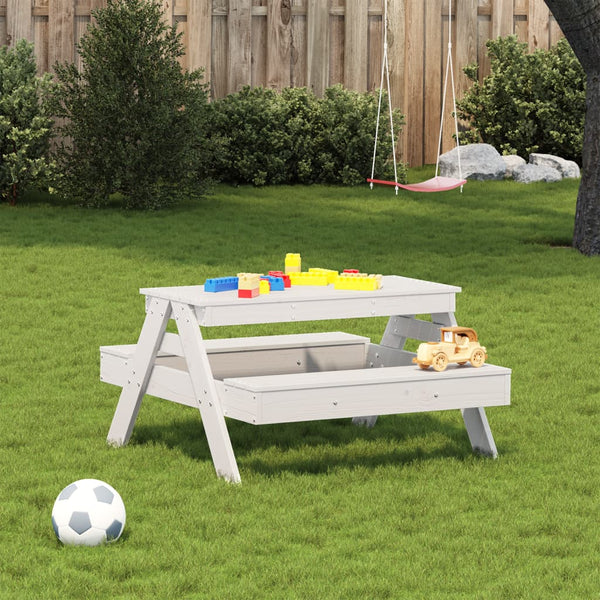 Kinder Picknicktisch Weiß Kiefer Massivholz
