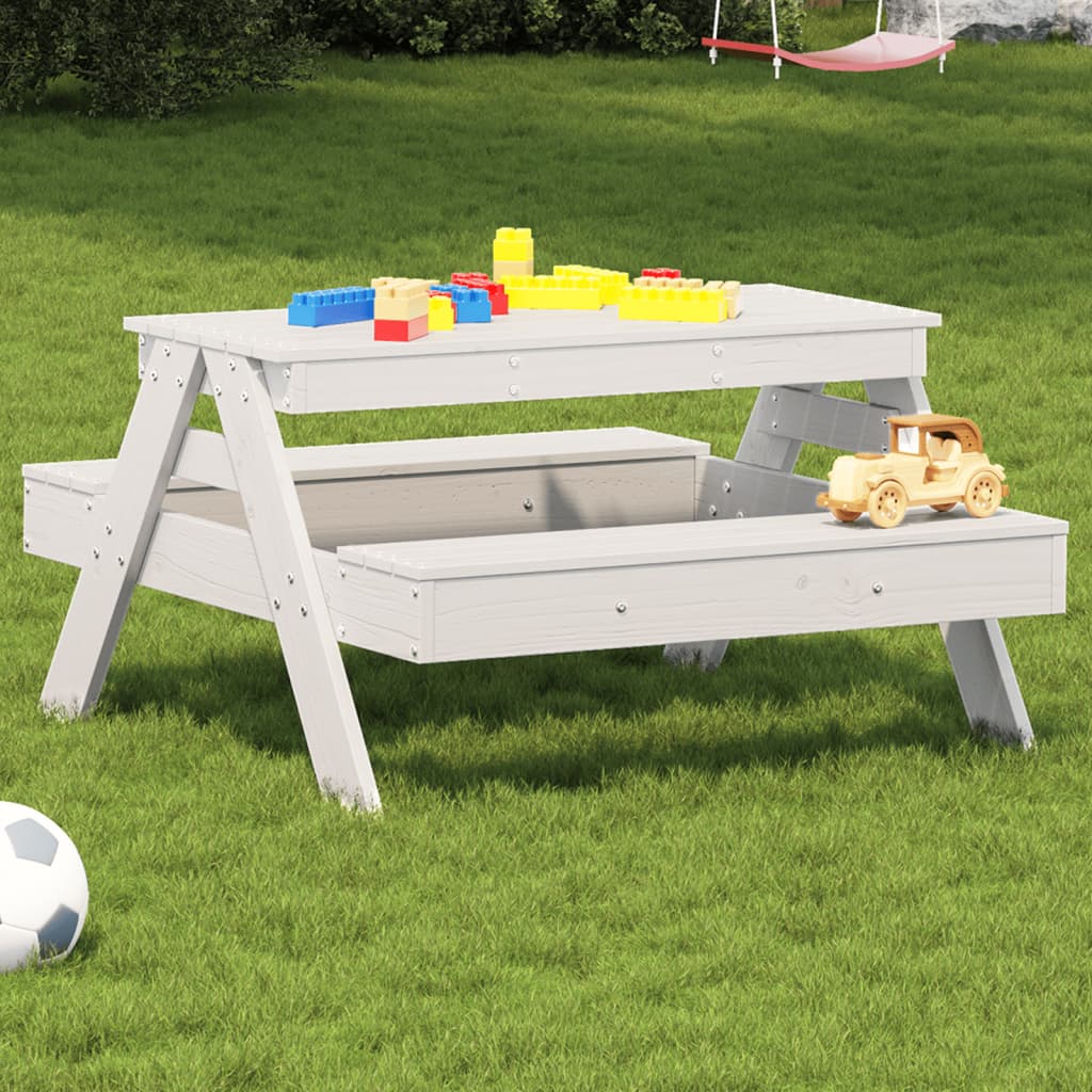Kinder Picknicktisch Weiß Kiefer Massivholz