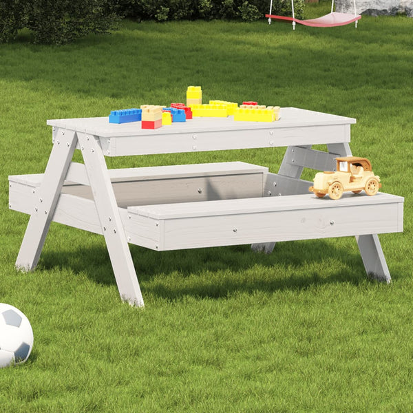 Kinder Picknicktisch Weiß Kiefer Massivholz