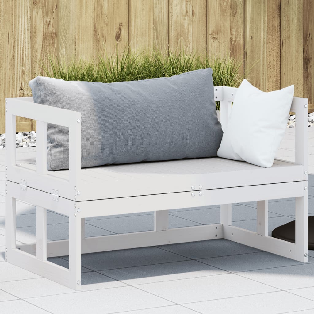 2-in-1 Gartensofa Ausziehbar Kiefer Weiß