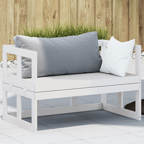 2-in-1 Gartensofa Ausziehbar Kiefer Weiß