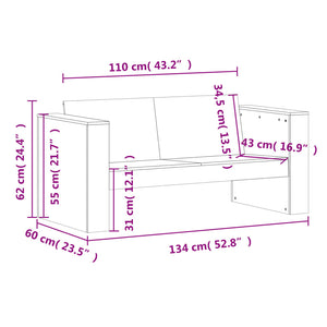 vidaXL Canapé de jardin 2 places marron ciré 134x60x62 cm Pin massif