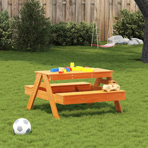 Kinder Picknicktisch Massivholz Wachsbraun