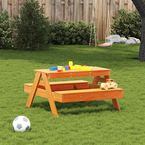 Kinder Picknicktisch Massivholz Wachsbraun