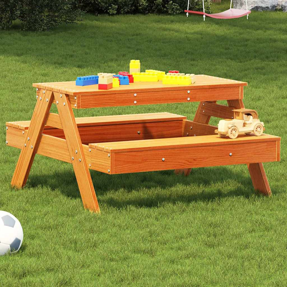 Kinder Picknicktisch Massivholz Wachsbraun