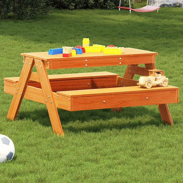 Kinder Picknicktisch Massivholz Wachsbraun