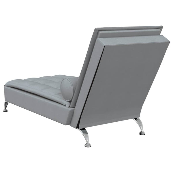 Massage Chaiselongue Hellgrau mit Nackenrolle