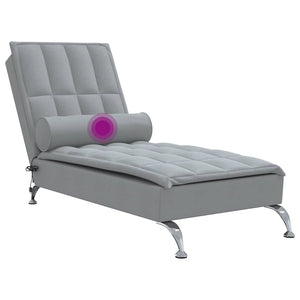 Massage Chaiselongue Hellgrau mit Nackenrolle