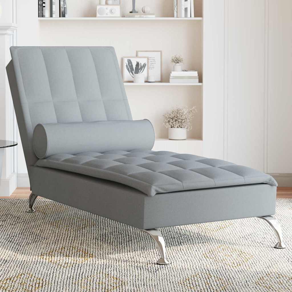 Massage Chaiselongue Hellgrau mit Nackenrolle