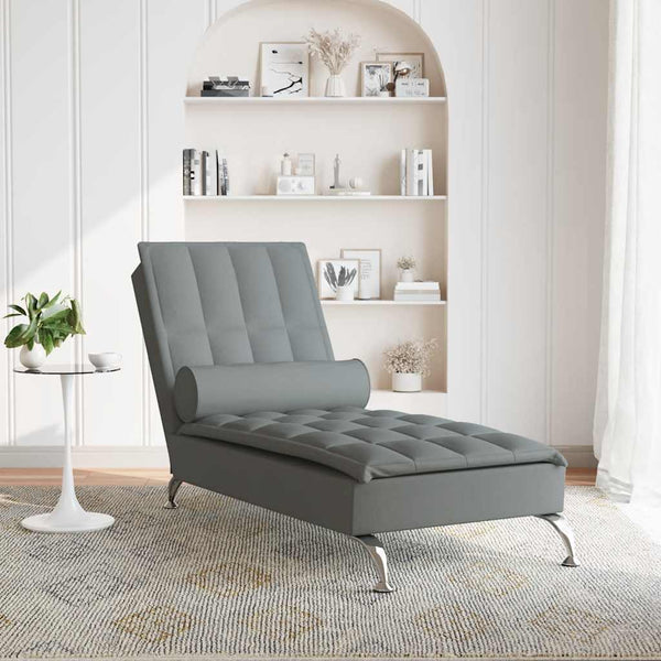 Massage Chaiselongue Dunkelgrau mit Nackenrolle
