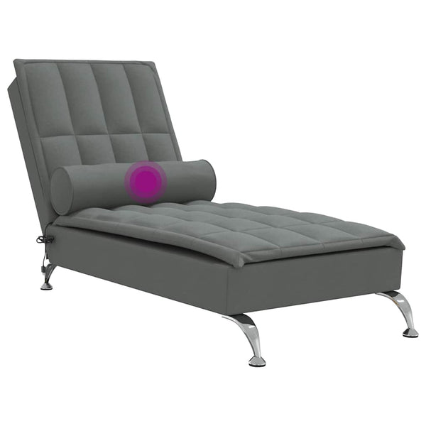 Massage Chaiselongue Dunkelgrau mit Nackenrolle
