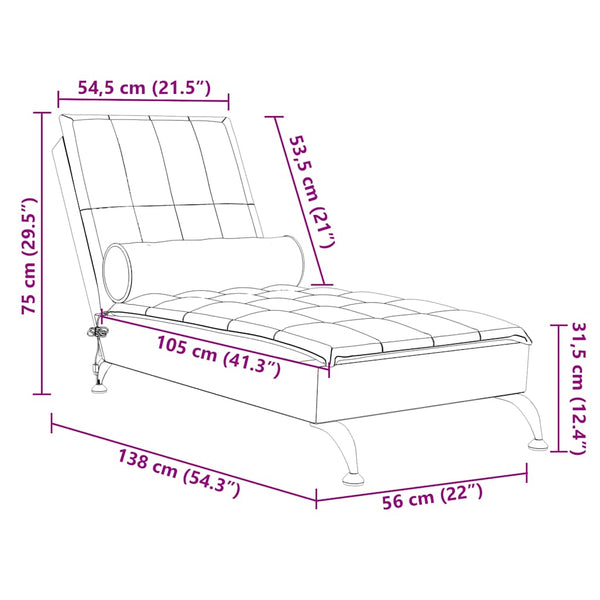 Massage Chaiselongue Dunkelgrau mit Nackenrolle