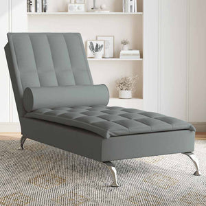 Massage Chaiselongue Dunkelgrau mit Nackenrolle
