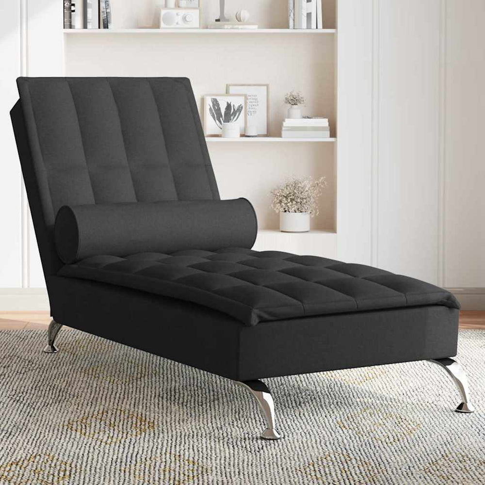 Massage Chaiselongue Schwarz mit Nackenrolle