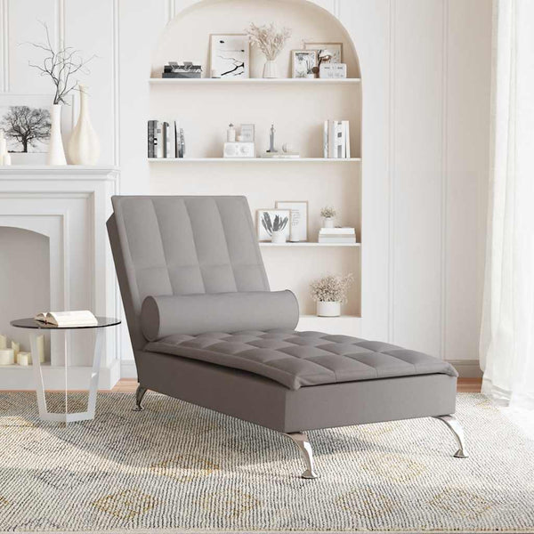 Massage Chaiselongue Taupe mit Nackenrolle