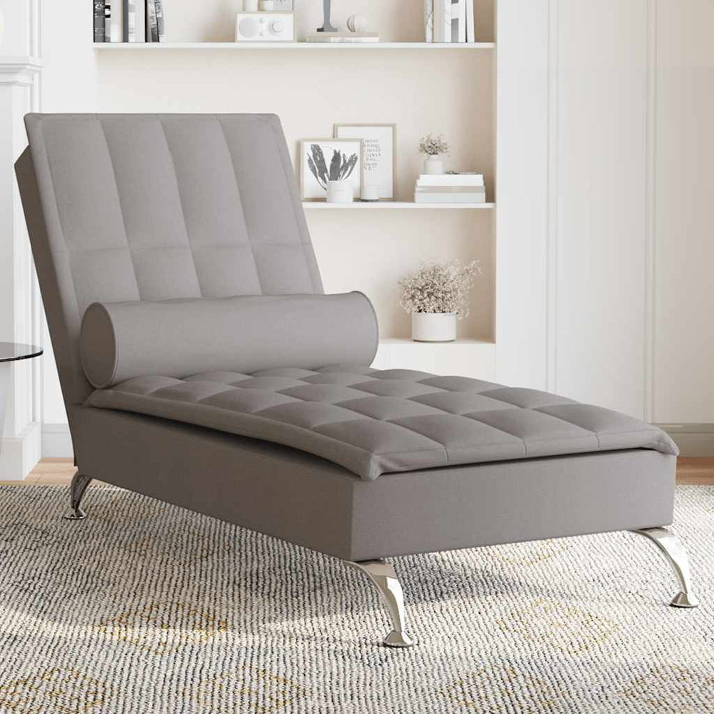 Massage Chaiselongue Taupe mit Nackenrolle