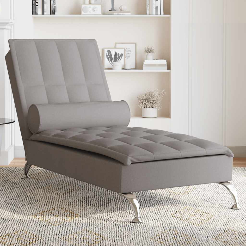 Massage Chaiselongue Taupe mit Nackenrolle