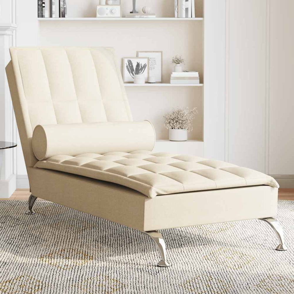 Massage Chaiselongue Creme mit Nackenrolle