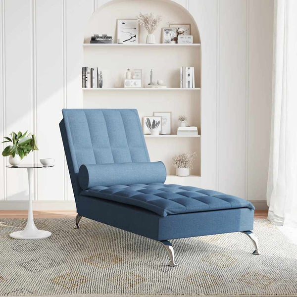 Massage Chaiselongue Blau mit Nackenrolle