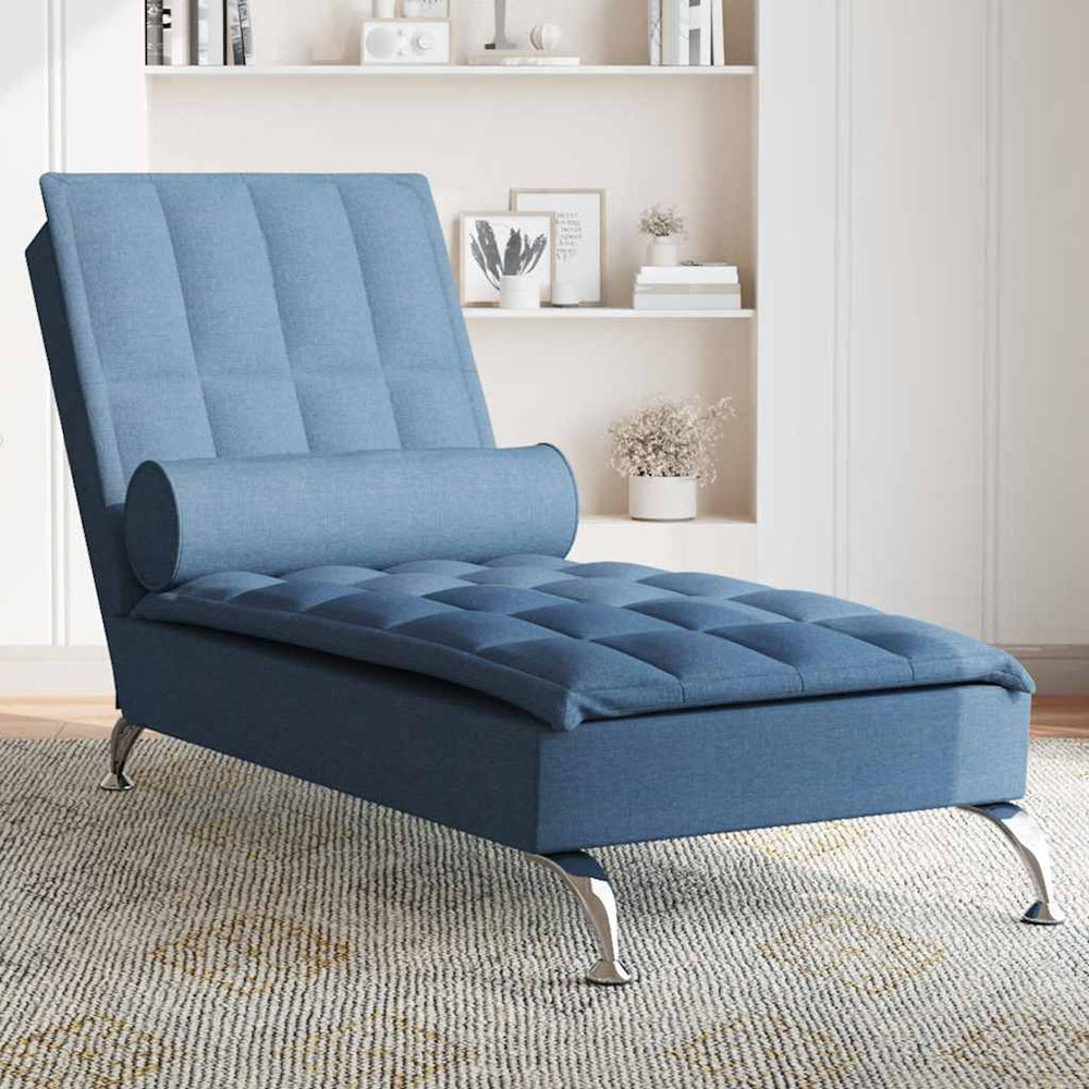 Massage Chaiselongue Blau mit Nackenrolle
