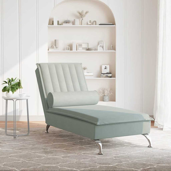 Massage Chaiselongue Hellgrau Samt