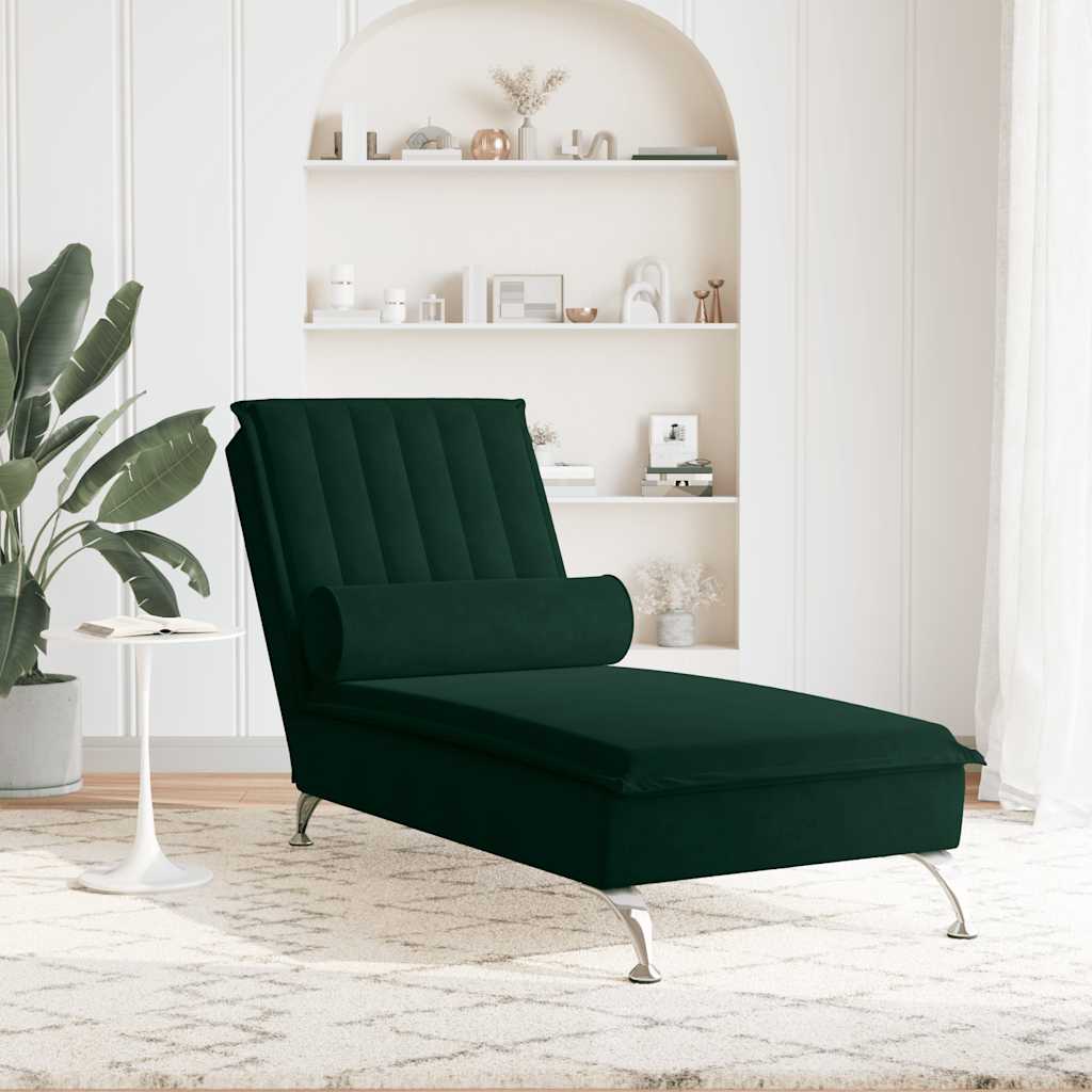 Massage Chaiselongue Dunkelgrün Samt
