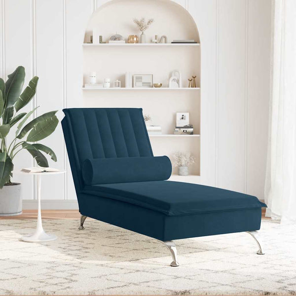 Blaue Samt Massage Chaiselongue mit Nackenrolle