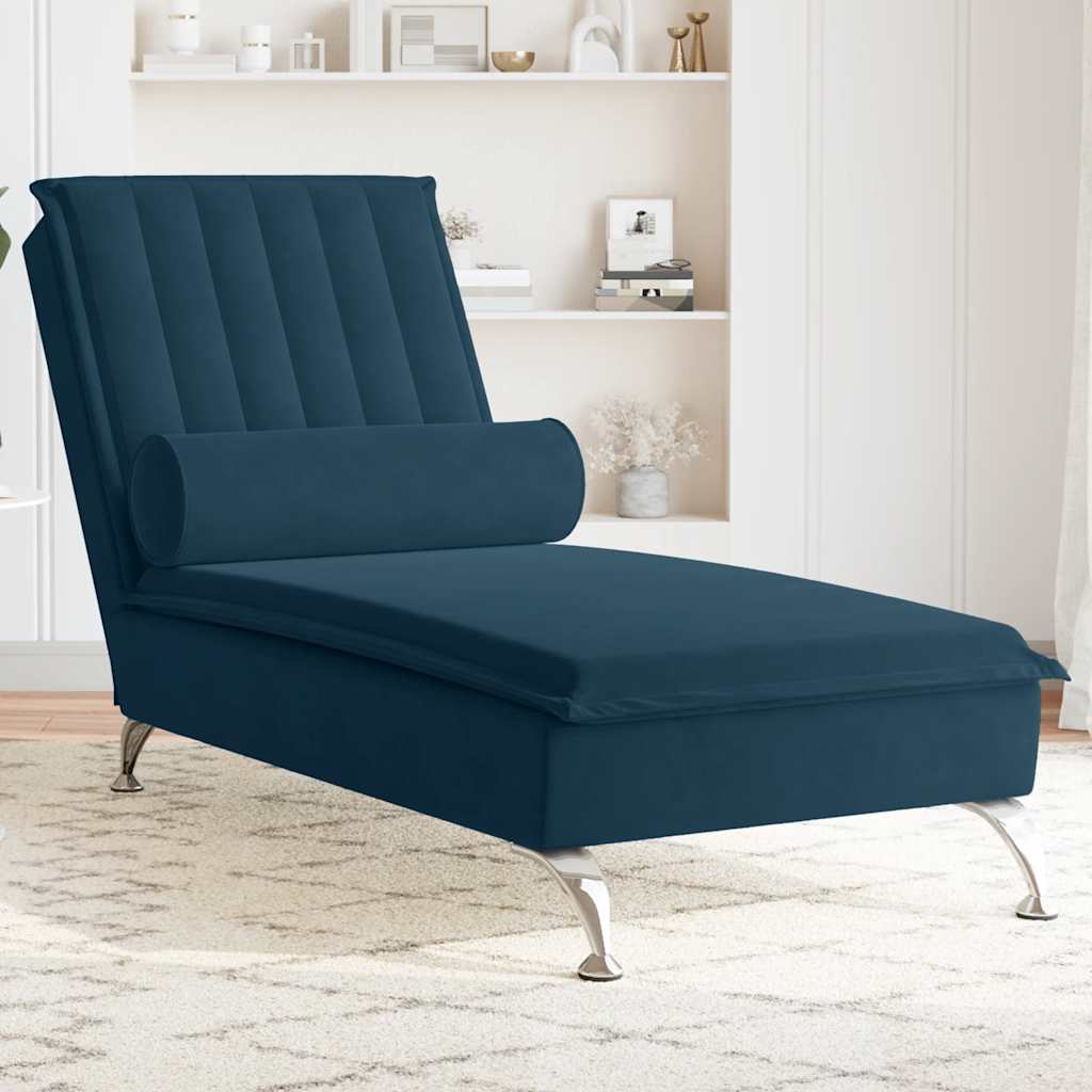 Blaue Samt Massage Chaiselongue mit Nackenrolle