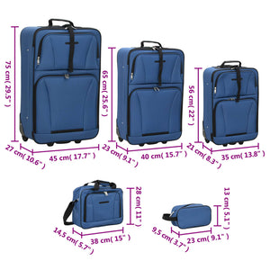 5-tlg. Reisekoffer-Set Blau Stoff