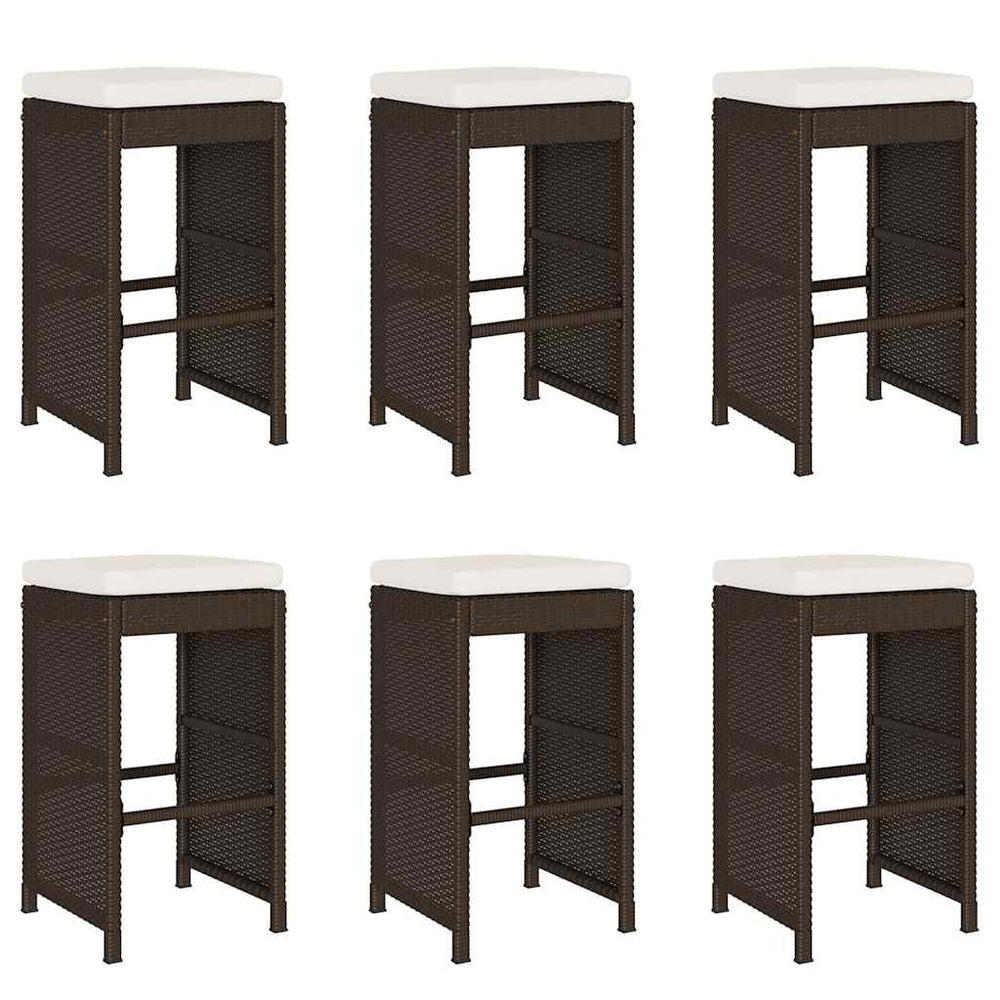 Garten Barhocker Braun Poly Rattan mit Kissen, 6er Set