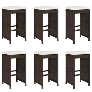 Garten Barhocker Braun Poly Rattan mit Kissen, 6er Set