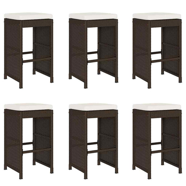 Garten Barhocker Braun Poly Rattan mit Kissen, 6er Set